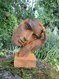 METAL RUSTY CAST IRON SLEEPING FACE BUST MODERN ART STATUE GARDEN ORNAMENT