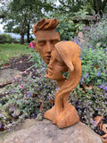 METAL RUSTY CAST IRON COUPLE BUST MODERN ABSTRACT ART STATUE GARDEN ORNAMENT