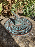 SMALL BLUE METAL CAST IRON GARDEN BIRD SUNDIAL ORNAMENT