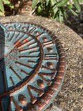 SMALL BLUE METAL CAST IRON GARDEN BIRD SUNDIAL ORNAMENT