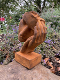 METAL RUSTY CAST IRON SLEEPING FACE BUST MODERN ART STATUE GARDEN ORNAMENT