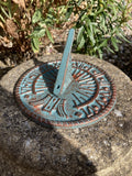 SMALL BLUE METAL CAST IRON GARDEN BIRD SUNDIAL ORNAMENT