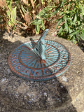 SMALL BLUE METAL CAST IRON GARDEN BIRD SUNDIAL ORNAMENT