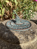 SMALL BLUE METAL CAST IRON GARDEN BIRD SUNDIAL ORNAMENT