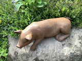 Metal Rusty Cast Iron lying Garden Piglet