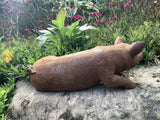 Metal Rusty Cast Iron lying Garden Piglet