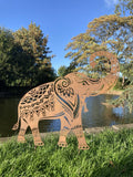 Metal Rust Effect Pair Of Indian Elephant Silhouette Garden Art Stakes Ornaments