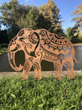 Metal Rust Effect Pair Of Indian Elephant Silhouette Garden Art Stakes Ornaments