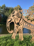 Metal Rust Effect Pair Of Indian Elephant Silhouette Garden Art Stakes Ornaments