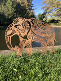 Metal Rust Effect Pair Of Indian Elephant Silhouette Garden Art Stakes Ornaments