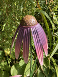 COLOURED METAL PINK / PURPLE ECHINACEA DOUBLE FLOWER STAKE GARDEN ORNAMENT