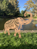 Metal Rust Effect Pair Of Indian Elephant Silhouette Garden Art Stakes Ornaments