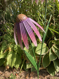 COLOURED METAL PINK / PURPLE ECHINACEA DOUBLE FLOWER STAKE GARDEN ORNAMENT