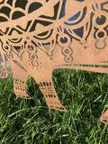 Metal Rust Effect Pair Of Indian Elephant Silhouette Garden Art Stakes Ornaments