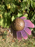 COLOURED METAL PINK / PURPLE ECHINACEA DOUBLE FLOWER STAKE GARDEN ORNAMENT