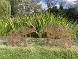 Metal Rust Effect Pair Of Indian Elephant Silhouette Garden Art Stakes Ornaments