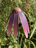 COLOURED METAL PINK / PURPLE ECHINACEA DOUBLE FLOWER STAKE GARDEN ORNAMENT