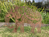 Metal Rust Effect Pair Of Indian Elephant Silhouette Garden Art Stakes Ornaments