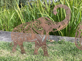 Metal Rust Effect Pair Of Indian Elephant Silhouette Garden Art Stakes Ornaments
