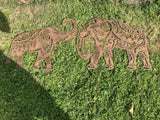 Metal Rust Effect Pair Of Indian Elephant Silhouette Garden Art Stakes Ornaments
