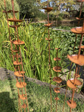 SET OF 3 RUSTY METAL GARDEN LILY-PAD LEAF PLANT STAKE ORNAMENTS