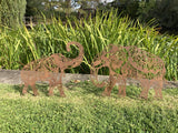 Metal Rust Effect Pair Of Indian Elephant Silhouette Garden Art Stakes Ornaments
