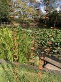 SET OF 3 RUSTY METAL GARDEN LILY-PAD LEAF PLANT STAKE ORNAMENTS
