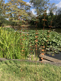 SET OF 3 RUSTY METAL GARDEN LILY-PAD LEAF PLANT STAKE ORNAMENTS
