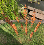 SET OF 3 RUSTY METAL GARDEN LILY-PAD LEAF PLANT STAKE ORNAMENTS
