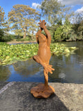 SMALL METAL RUSTY CAST IRON YOGA DANCING FROG STATUE GARDEN ORNAMENT 🐸💦