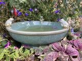 SMALL GLAZED CERAMIC  FROG BIRD BATH BIRD TOP FEEDER BOWL DISH GARDEN ORNAMENT