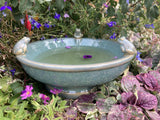 SMALL GLAZED CERAMIC  FROG BIRD BATH BIRD TOP FEEDER BOWL DISH GARDEN ORNAMENT