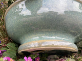 SMALL GLAZED CERAMIC  FROG BIRD BATH BIRD TOP FEEDER BOWL DISH GARDEN ORNAMENT
