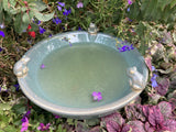 SMALL GLAZED CERAMIC  FROG BIRD BATH BIRD TOP FEEDER BOWL DISH GARDEN ORNAMENT