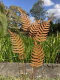 RUSTY METAL GARDEN FERN LEAF PLANT STAKE ORNAMENT SUPPORT DECORATION