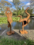 PAIR OF RUSTY METAL CAST IRON FROGS ON LILY PAD STATUE GARDEN ORNAMENTS 🐸