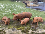 SET OF 4 RUSTY METAL CAST IRON PIG GARDEN ORNAMENTS PIGLETS