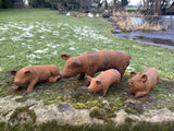 SET OF 4 RUSTY METAL CAST IRON PIG GARDEN ORNAMENTS PIGLETS