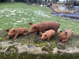 SET OF 4 RUSTY METAL CAST IRON PIG GARDEN ORNAMENTS PIGLETS