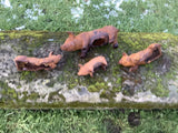 SET OF 4 RUSTY METAL CAST IRON PIG GARDEN ORNAMENTS PIGLETS