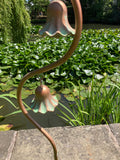 COPPER EFFECT METAL DRAGONFLY BELL FLOWER STAKE GARDEN SUPPORT / DECORATION