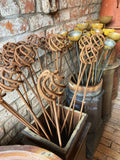 SET OF 3 RUSTY METAL CAGE BALL SPHERE GARDEN SUPPORTS