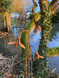 SET OF 3 RUSTY METAL SNOWDROP SCULPTURES GARDEN STAKES