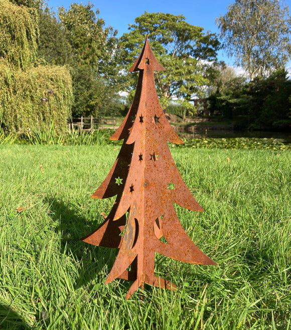 RUSTY METAL 3D XMAS TREE ORNAMENT CHRISTMAS GARDEN DECOR