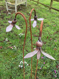 SET OF 3 RUSTY METAL SNOWDROP FLOWER STAKES