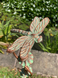 COPPER EFFECT METAL DRAGONFLY BELL FLOWER STAKE GARDEN SUPPORT / DECORATION