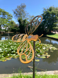 TALL RUSTY METAL TRIPLE BEE SPRAY GARDEN STAKE