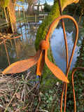 SET OF 3 RUSTY METAL SNOWDROP SCULPTURES GARDEN STAKES