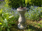 STONE GARDEN CAST IRON BIRD SUNDIAL ON STONE PEDESTAL ORNAMENT