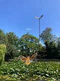 TALL RUSTY METAL TRIPLE BEE SPRAY GARDEN STAKE